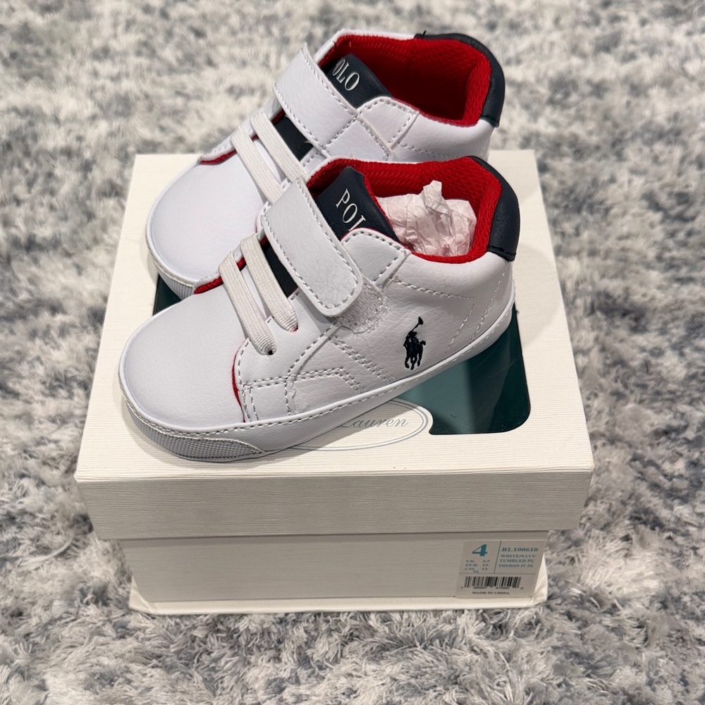 Polo by Ralph Lauren White and Red Kids Sneakers